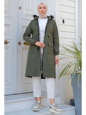 Haki Süs Cepli İçi Peluş Mont Haki Süs Cepli İçi Peluş Mont