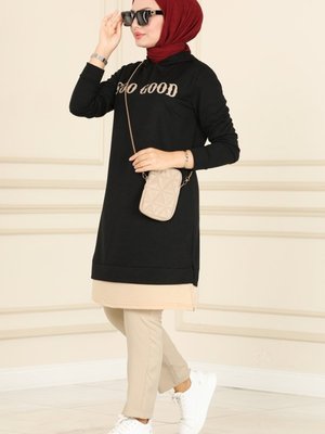 Siyah & Taş Yazı Detaylı Spor Tunik Siyah & Taş Yazı Detaylı Spor Tunik