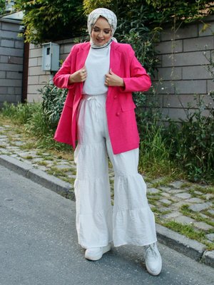 Beyaz Parçalı Salaş Pantolon