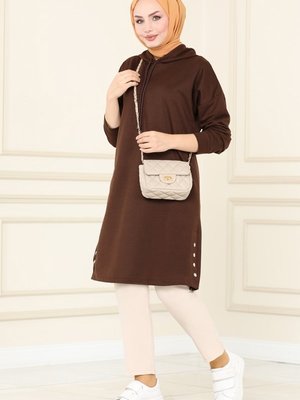 Acı Kahve Çıtçıt Detaylı Spor Tunik Acı Kahve Çıtçıt Detaylı Spor Tunik