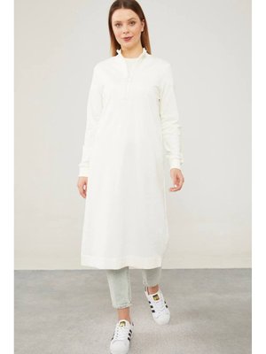 Levidor Yakası Fermuarlı Uzun Sweatshirt