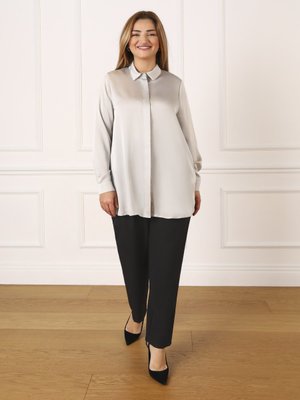 Vizon Büyük Beden Düğme Detaylı Saten Tunik