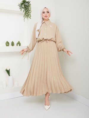 Çizgili Bel Büzgülü Etekli Takım