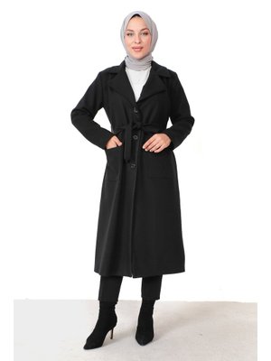 Siyah Cepli Kaşe Kaban Siyah Cepli Kaşe Kaban