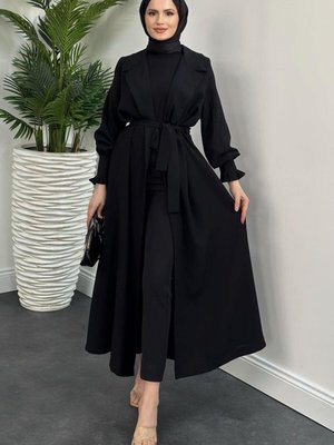 Kadın Siyah Kuşaklı Trençkot T Kadın Siyah Kuşaklı Trençkot T