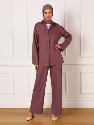 Vintage Mor Keten Tunik & Pantolon İkili Takım