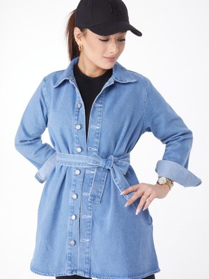 Düz Gömlek Yaka Buz Mavi Kot Tunik