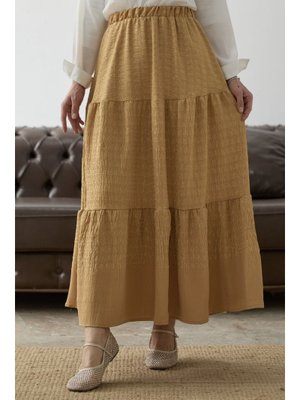 Sarı Nakışlı Brodeli Ayrobin Etek