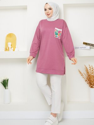 Gül Rengi Cep Detaylı Sweatshirt