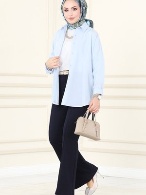 Lacivert Dikiş Detaylı İspanyol Paça Pantolon Lacivert Dikiş Detaylı İspanyol Paça Pantolon