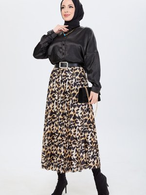 Leopar Desenli Piliseli Etek