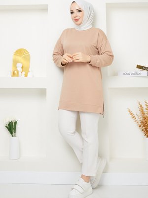 Bej Fermuar Detaylı Sweatshirt