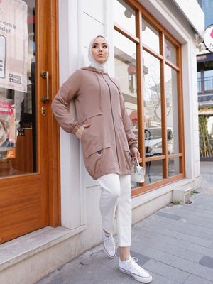 Kapüşonlu Fermuarlı Tunik Brc12m02 Latte