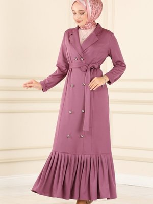 Koyu Gül Kurusu Kruvaze Yaka Elbise