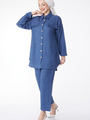 Indıgo Sahte Cep Detaylı İkili Takım