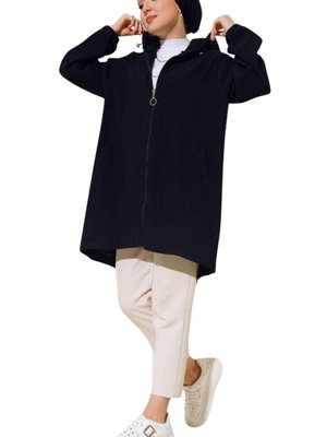 Siyah Önü Fermuarlı Fitilli Bomber Mont Siyah Önü Fermuarlı Fitilli Bomber Mont