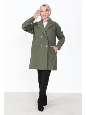 Haki Çift Düğmeli Kaşe Kaban Haki Çift Düğmeli Kaşe Kaban