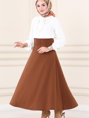 Kahve Kemerli Scuba Etek Kahve Kemerli Scuba Etek