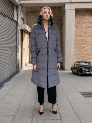 Gri Kapuşonlu Şişme Mont Gri Kapuşonlu Şişme Mont