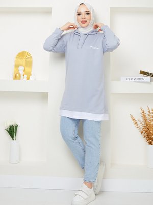 Gri Kapüşonlu Sweatshirt