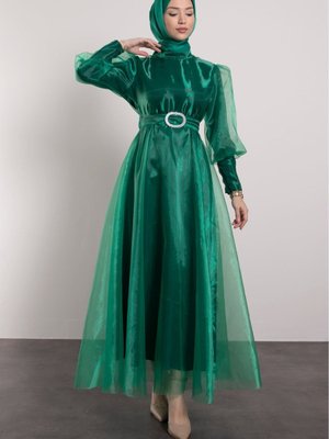 Balon Kol Organze Elbise