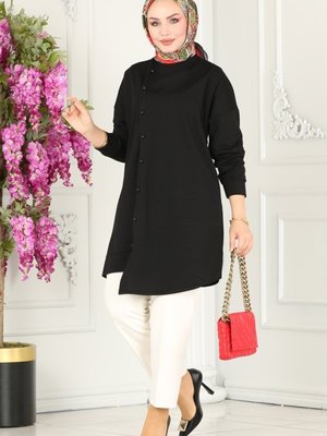 Siyah Düğme Detaylı Tunik
