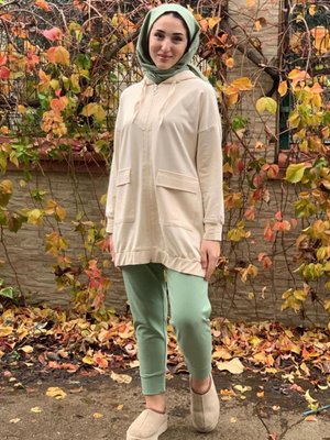 Bej Cepli Fermuarlı Ceket