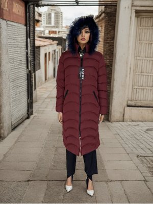 Bordo Kürklü Şişme Mont