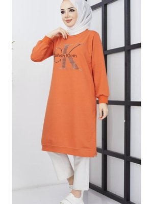 Taşlı Uzun Sweatshirt