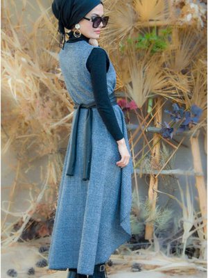 Füme Siyah Kareli Yelek