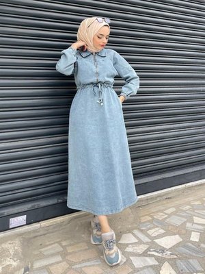 Fermuarlı Kot Elbise Buz Mavisi Fermuarlı Kot Elbise Buz Mavisi