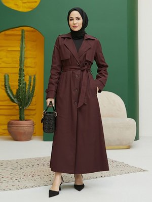 Düğme Detaylı Trençkot Bordo