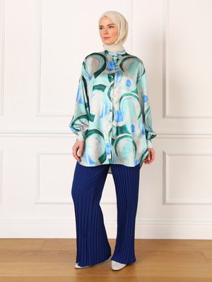 Çağla Hakim Yaka Oversize Saten Tunik