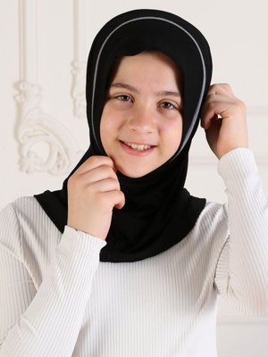 Siyah Çocuk Hijap Düz Renk Biyeli Siyah Çocuk Hijap Düz Renk Biyeli