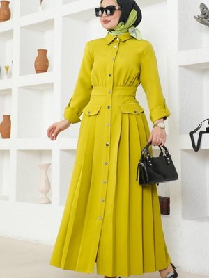 Asit Eteği Piliseli Krep Elbise