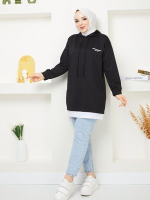 Siyah Kapüşonlu Sweatshirt