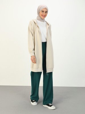 Fermuarlı Kapüşonlu Sweatshirt Taş Rengi