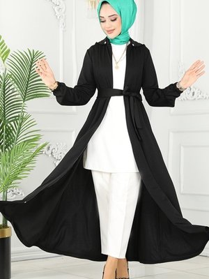 Siyah Pat Detaylı Ferace