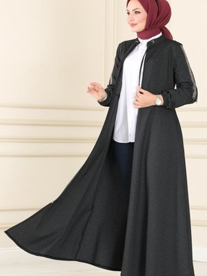 Antrasit Biye Detaylı Kışlık Ferace Antrasit Biye Detaylı Kışlık Ferace