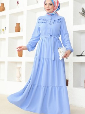 Bebe Mavisi Fırfır Detay Aerobin Elbise