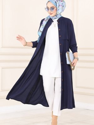 Lacivert Pat Detaylı Mevsimlik Kap Lacivert Pat Detaylı Mevsimlik Kap