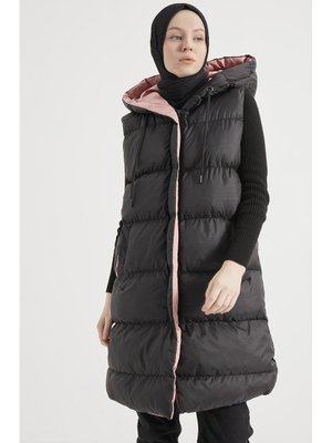 Çift Renkli Şişme Yelek Siyah Pudra