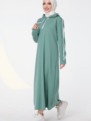 Mınt Kolları Çizgili Kapüşonlu Spor Elbise