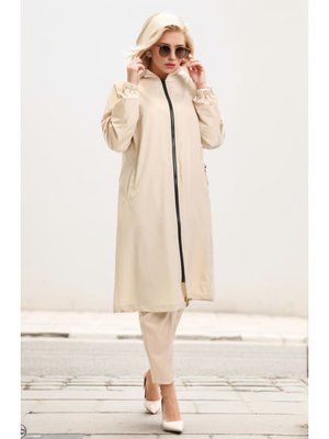 Bej Kapüşonlu Cepli Kap Bej Kapüşonlu Cepli Kap