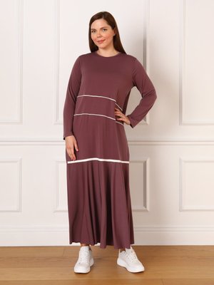 Koyu Mor Büyük Beden Biye Detaylı Örme Elbise Koyu Mor Büyük Beden Biye Detaylı Örme Elbise