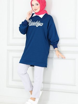 Lacivert Yazı Baskılı Spor Tunik Lacivert Yazı Baskılı Spor Tunik