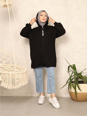 Siyah Fermuarlı İki İplik Hırka Siyah Fermuarlı İki İplik Hırka