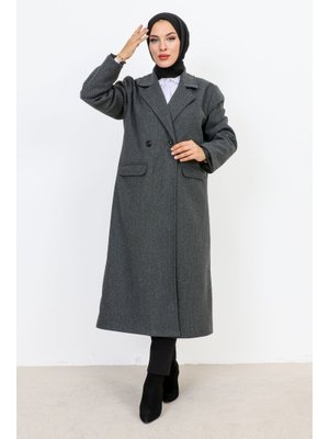 Antrasit Cebi Kapaklı Çift Düğmeli Kaban Antrasit Cebi Kapaklı Çift Düğmeli Kaban