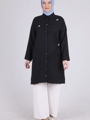 Siyah Büyük Beden Yakalı Tunik