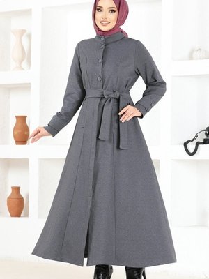 Koyu Gri Kemerli Kışlık Ferace Koyu Gri Kemerli Kışlık Ferace